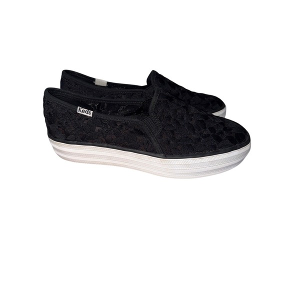 Keds Shoes - Keds Black Lace Slip-On Platform Sneakers with White Sole